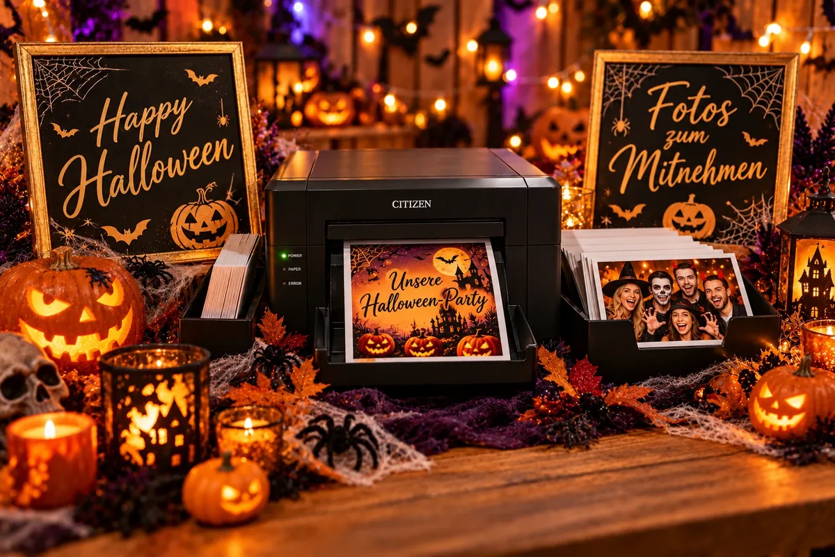 Profidrucker Citizen CX-02 mit Halloween Fotovorlage für die Halloween Party mit Fotobox in Dresden